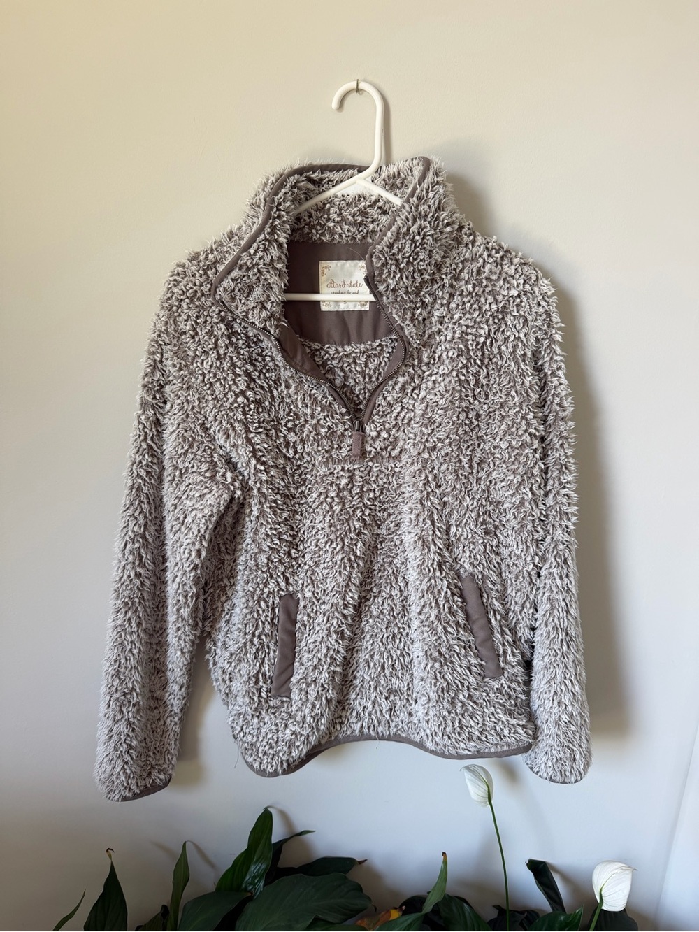 Altar'd State Plush Teddy Quarter-Zip Jacket - Light Taupe